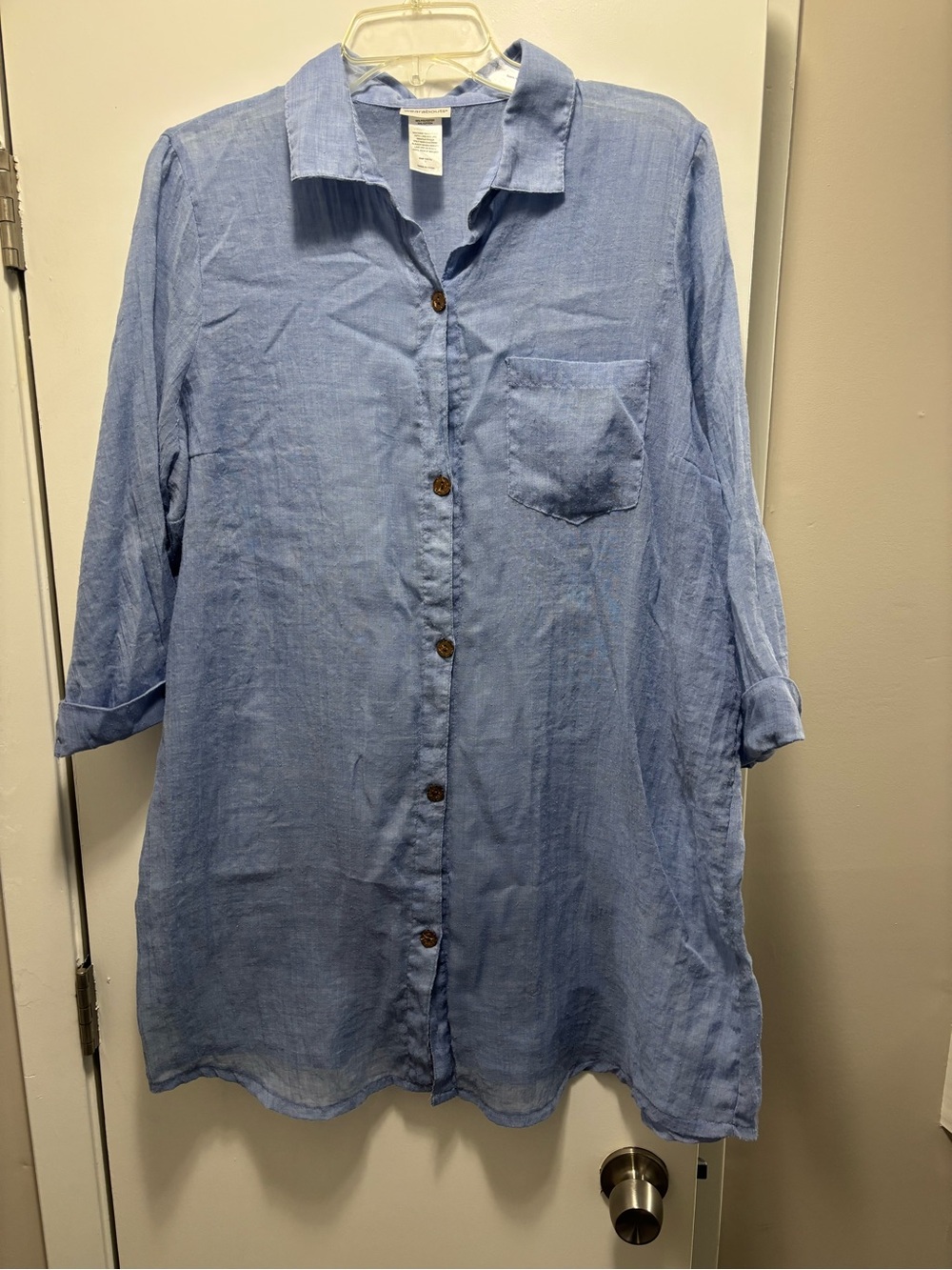 Light Blue Button-Front Beach Cover-Up